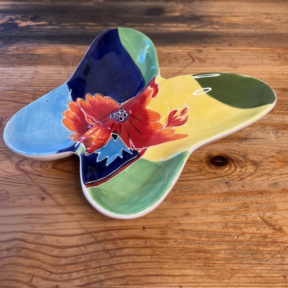 RARE Style Eyes Baum Bros Butterfly Platter – Red Poppy Collection VTG Floral - Picture 4 of 11